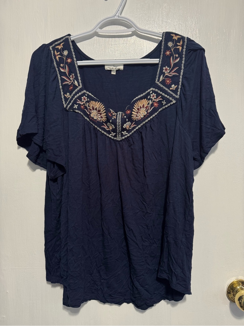 Women’s Navy Embroidered Square-Neck Top